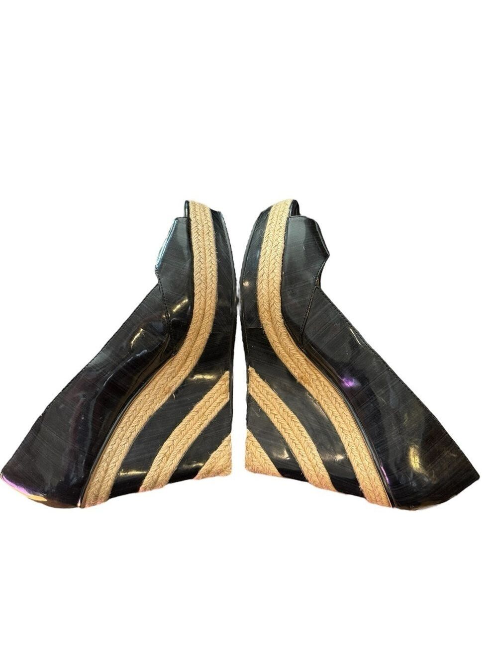 Calvin Klein Navy Patent Leather Heeled Wedge Espadrille Size 8.5 - Picture 4 of 10